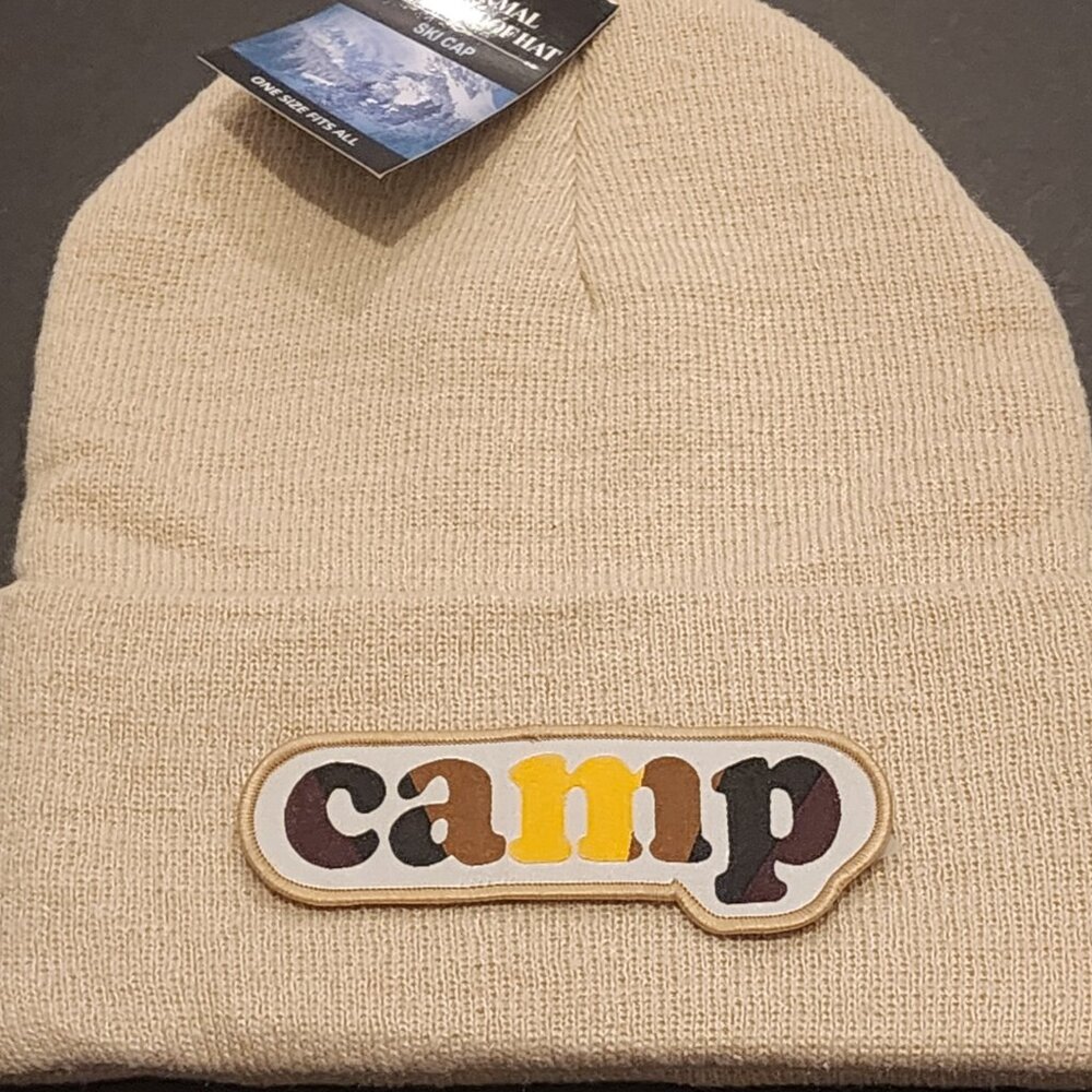camp (camo) Knit Cuffed Beanie in Beige